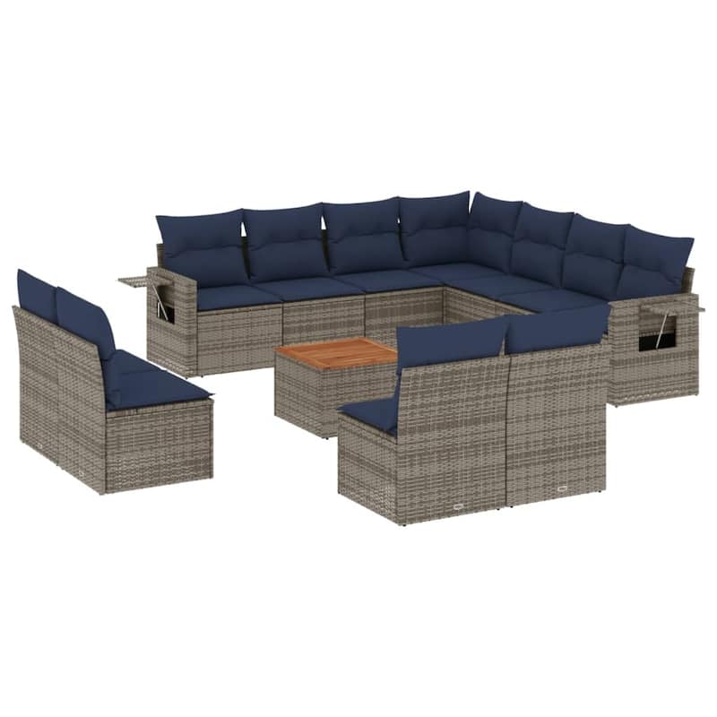 vidaXL 12 Piece Patio Sofa Set with Cushions Black Poly Rattan - 24.4" x 24.4" x 27.2"