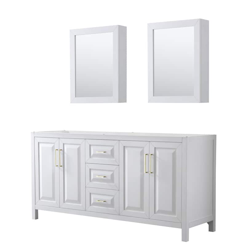 Wyndham Collection Daria 71" Double Free Standing Vanity Cabinet - - White / Brushed Gold Hardware