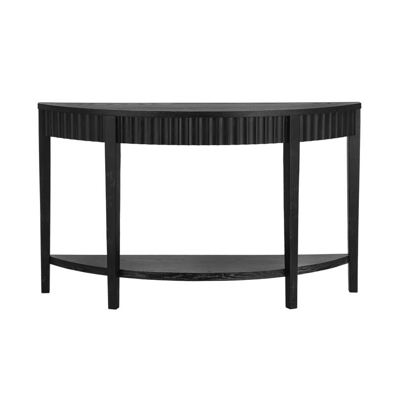 Half Moon Curved Console Table 55.1-Inch Wooden Entry Sofa Table Accent Table with Open Shelf for Living Room, Entryway