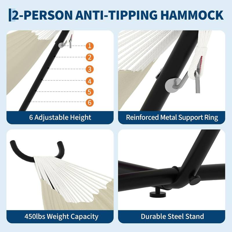 Portable Double Hammocks with Carrying Bag for Outside, 450 lbs Capacity