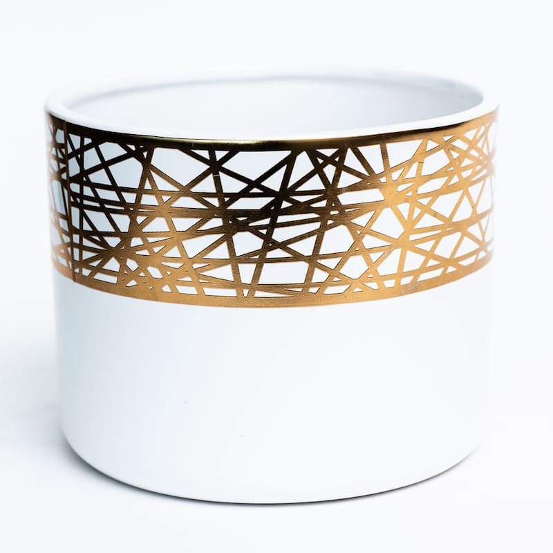 White With Gold Lines Planter