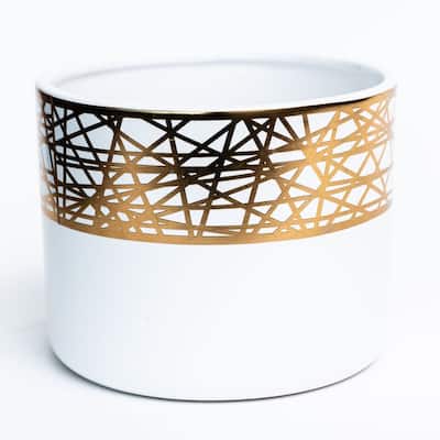 White With Gold Lines Planter