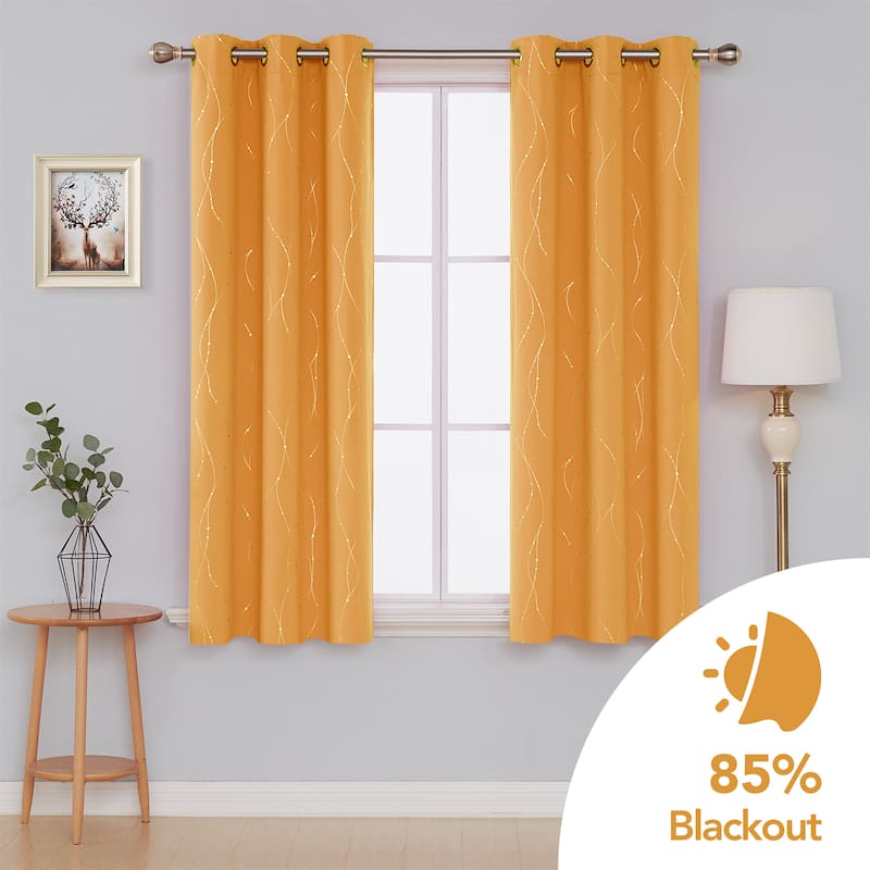 Deconovo Wave Line with Dots 42 Width Curtains Pair(2 Panel) - 42x63 Inch - Orange Flame