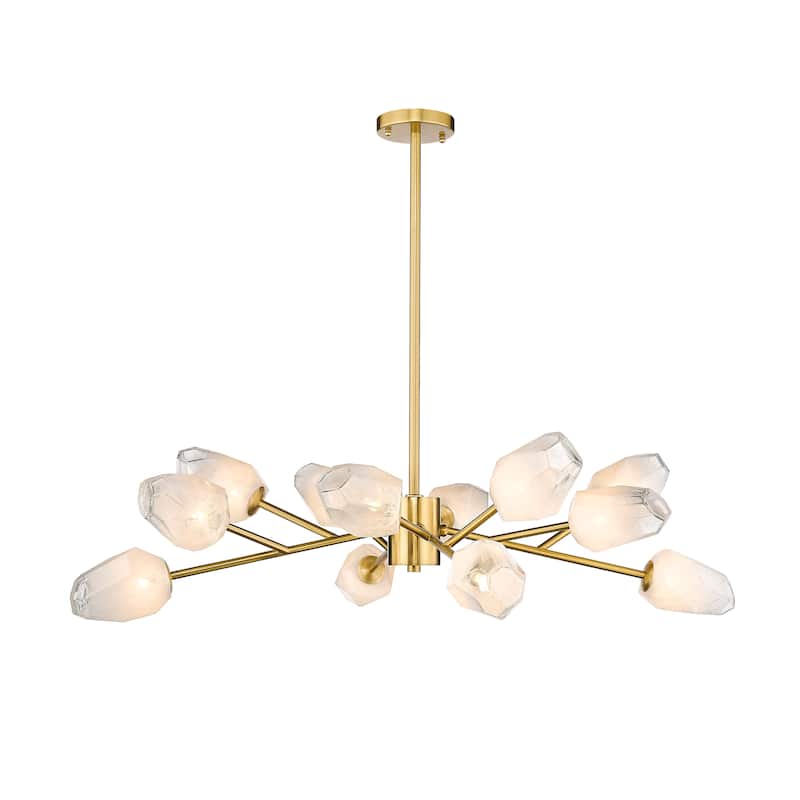 12-Light Gold Chandelier With White Glass Shades