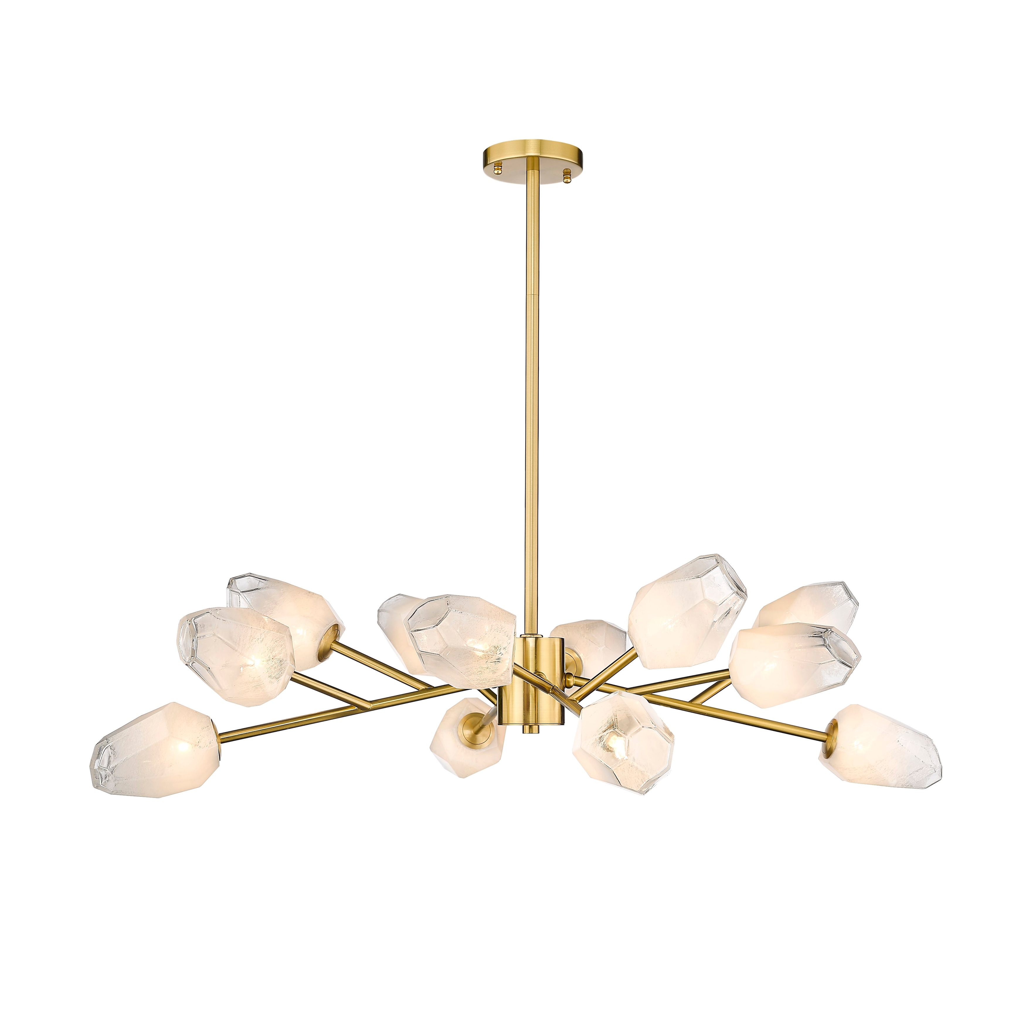 12-Light Gold Chandelier With White Glass Shades