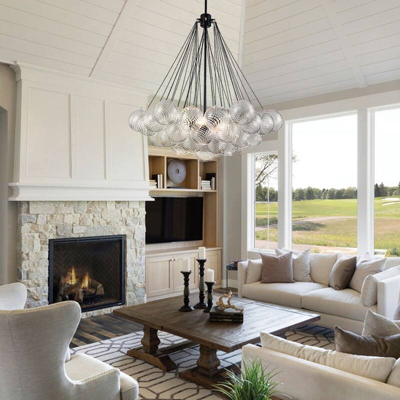 Modern 3-light Clear Ribbed Glass Globe Bubble Chandelier - Twisted Ribbed Glass