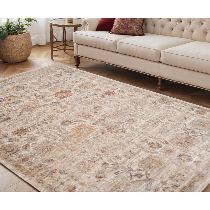 HomeRoots Floral Medallion Traditional Rectangle Area Rug - 90.00 in. x 60.00 in.  x 0.30 in.