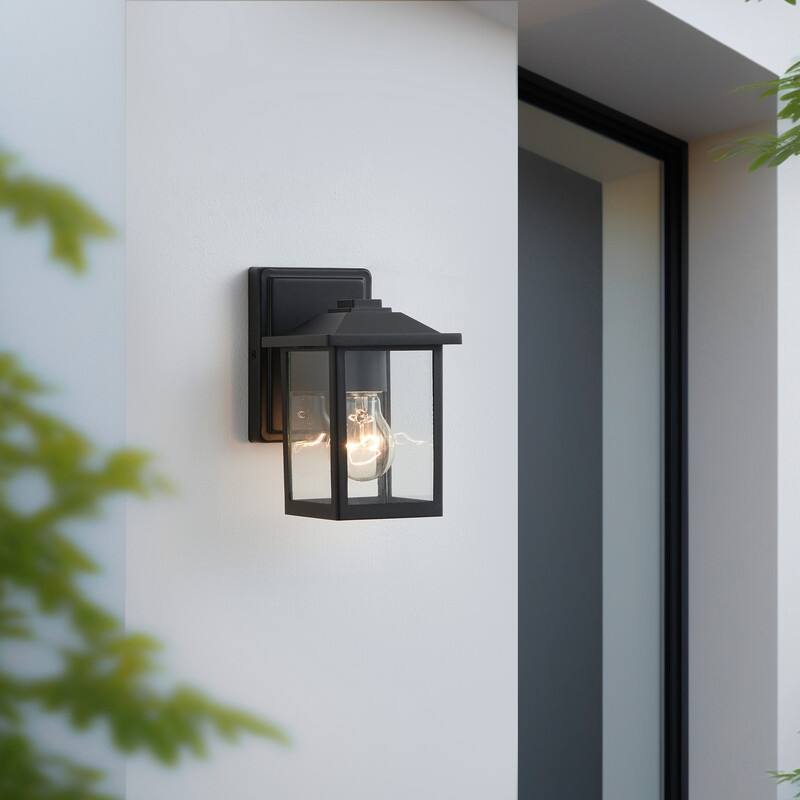 KAWOTI 1-Light Minimalist Temple-Inspired Outdoor Lantern (Set of 2) - Black