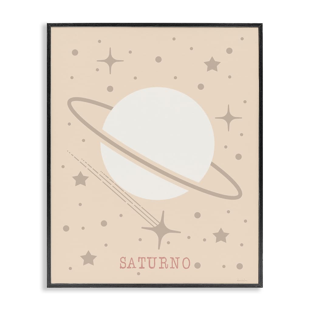 Stupell Minimal Saturn with Stars Framed Giclee Art Design By Daniela Santiago