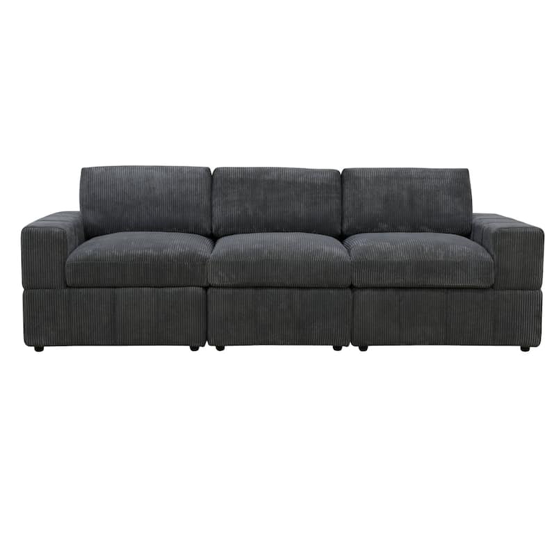 Dark Grey Corduroy Living Room Double Armrests 3-Piece Sofa - Dark Gray