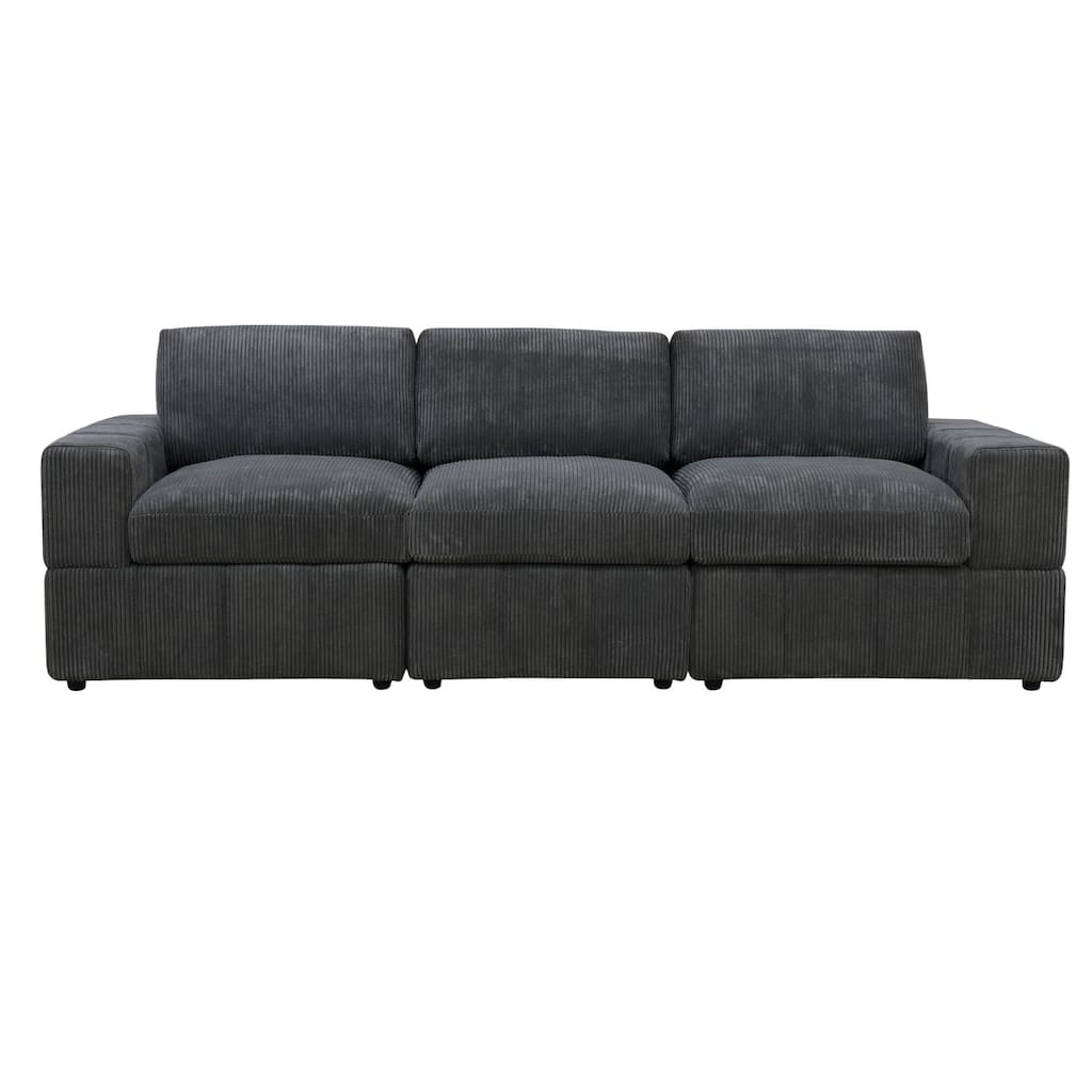 Dark Grey Corduroy Living Room Double Armrests 3-Piece Sofa