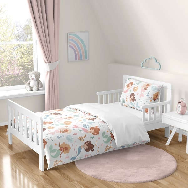 slide 2 of 6, Sweet Jojo Designs Ocean Mermaids Girl 5p Toddler Comforter Set Pink Teal Under the Sea Underwater Theme Fairytale Fish Blue