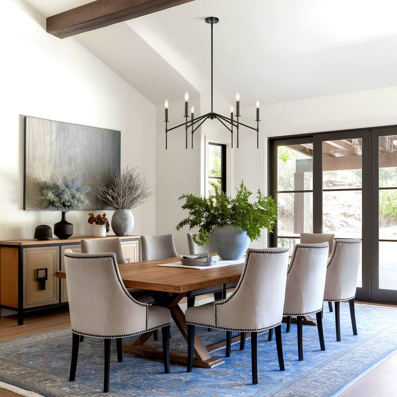 Modern 6-Light Black Chandelier Industrial Metal Light Fixture for Dining Room - 32.7 " L × 13.8 " H
