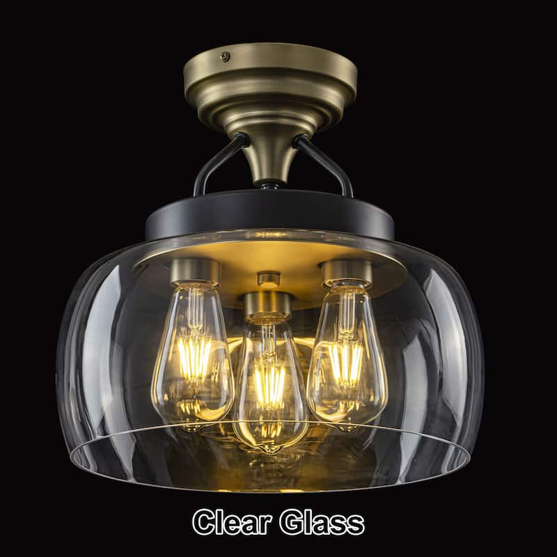 Starsky 3-Light Modern Clear Glass Dome Flush Mount Ceiling Light, Thick One-Piece Drum Shade