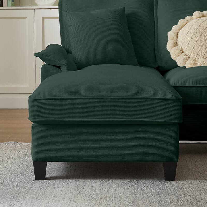 Corduroy U-shaped Sectional Sofa with Double Storage Chaise Lounge, Console Table with Charging Station, Box and Cup Holders