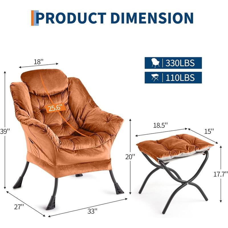 Adjustable Foldable Velvet Lounge Single Sofa Chair for Living Room & Bedroom