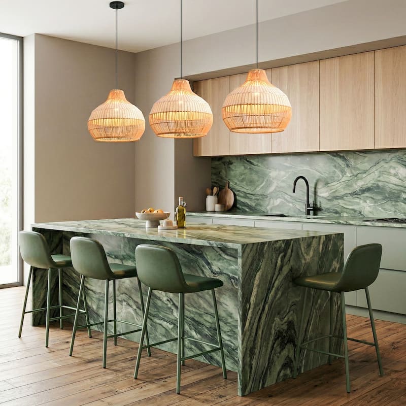 17" Bohemian Round Woven Wicker Adjustable Pendant Light Chandelier for Dining Room