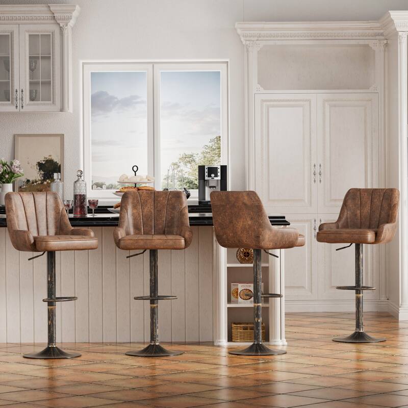 Adjustable Armless Swivel PU Leather Bar Stools Chrome Air Lift Counter Height Stools Set of 4