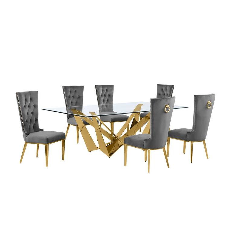 Best Quality Furniture D402/3-SC330-7 Dining Set with 94" 15mm Glass with Bevel
