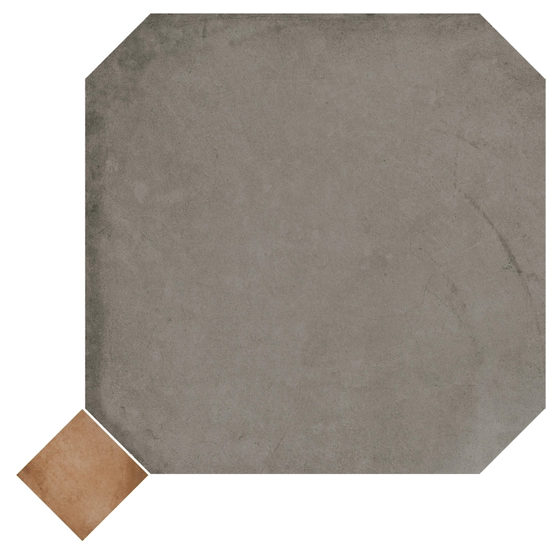 Merola Tile Laverton Octagon Grafito with Taco Natural 7-7/8" x 7-7/8" Porcelain Floor and Wall Tile
