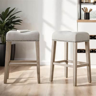 Upholstered Backless Saddle Seat Bar Stools 29" height Set of 2, Tan