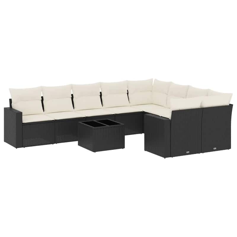 vidaXL Garden Sofa Set Black PE rattan, steel, tempered glass 10 Piece Set - 21.7 x 21.7 x 14.6