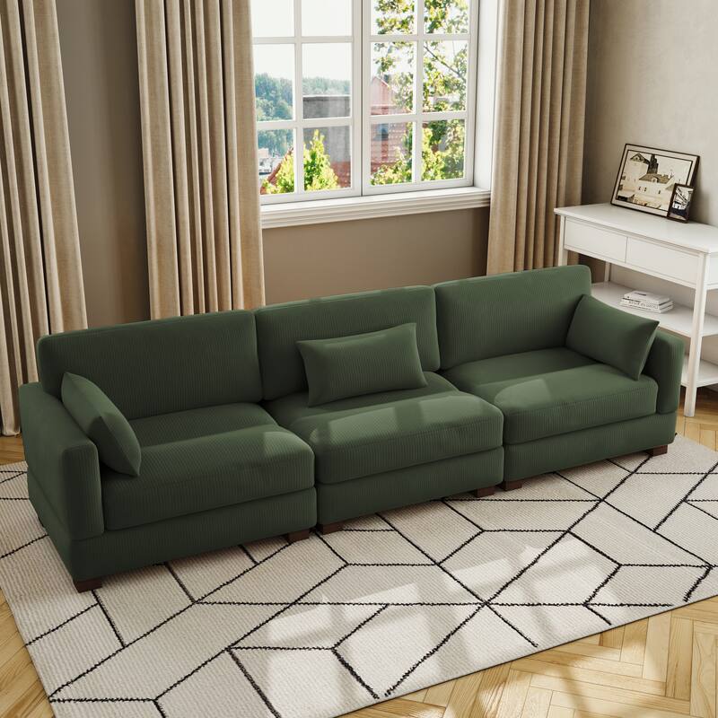 Corduroy Modular Sectional Sofa with Ottoman and Pillows