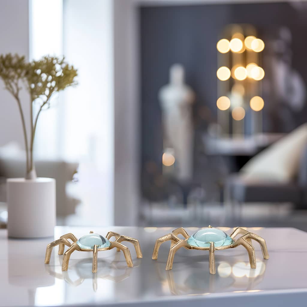 Sagebrook Home 8/10" Mazu Gold Aluminum Magnifyers, 3"H, Glass, Set of 2 - 10" x 10" x 3"