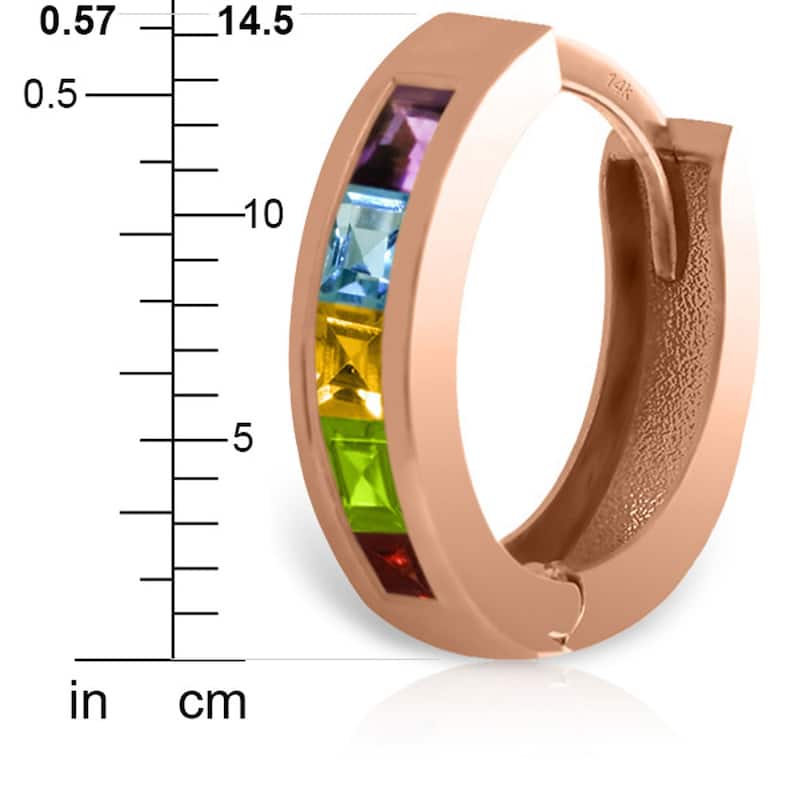 14K Solid Gold Elegant Hoop Huggie Earrings w/ Natural Multi Gemstones