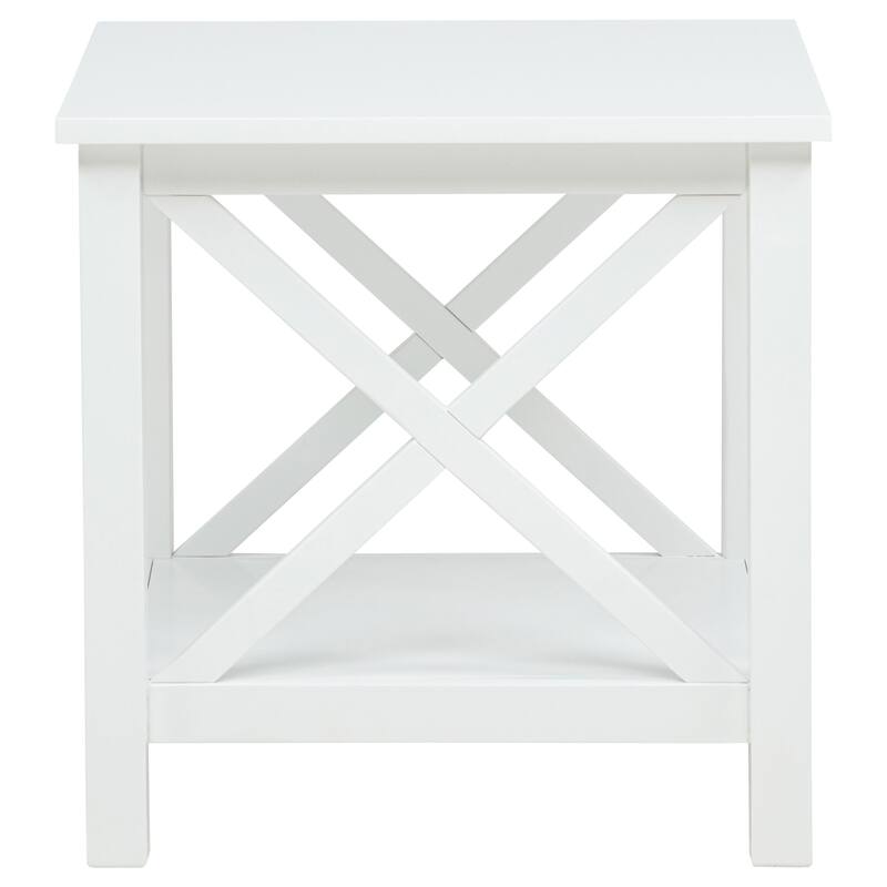 Skyview Square Pine Wood Side End Table with Shelf White - 20" x 20" x 20.25"