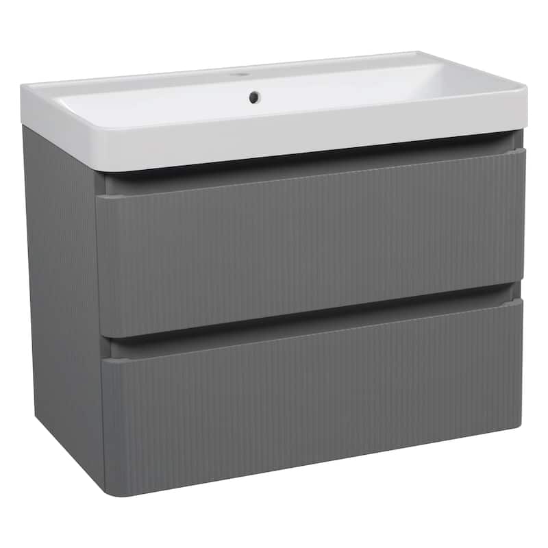 Modern Wall-Mounted Bathroom Vanity with Washbasin Luxury Gray Matte Non-Toxic MDF-30"-Diamond 32" - Grey - 36"-Diamond 32" Mirror - Matte