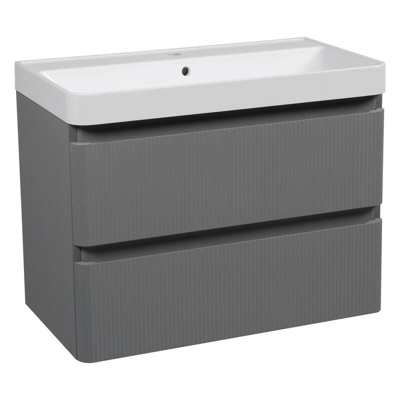 Modern Wall-Mounted Bathroom Vanity with Washbasin Luxury Gray Matte Non-Toxic MDF-30"-No Mirror - Grey - 36"-no Mirror - Matte