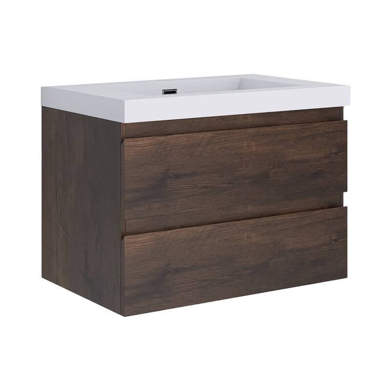 MDF Wall-Mounted Bathroom Vanity Set in Rose Wood with Integrated Culture Marble Sink