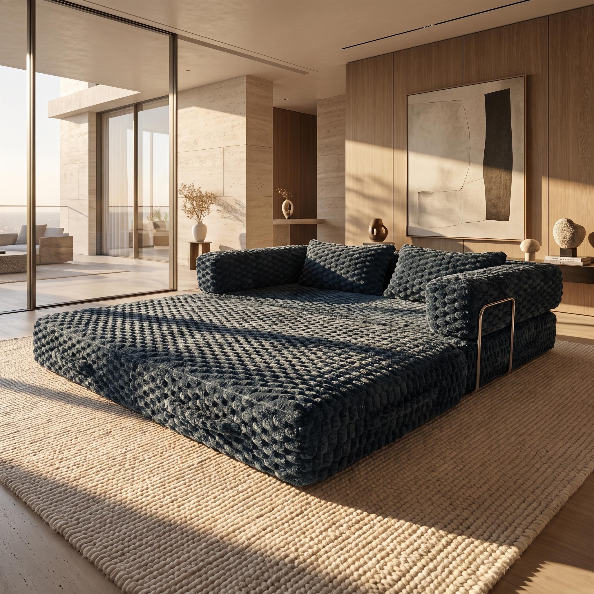 75" Convertible Floor Sofa Bed, Folding Sleeper Couch with Plush Fabric, Memory Foam & Pocket Springs, 2-Seater Lazy Sofa