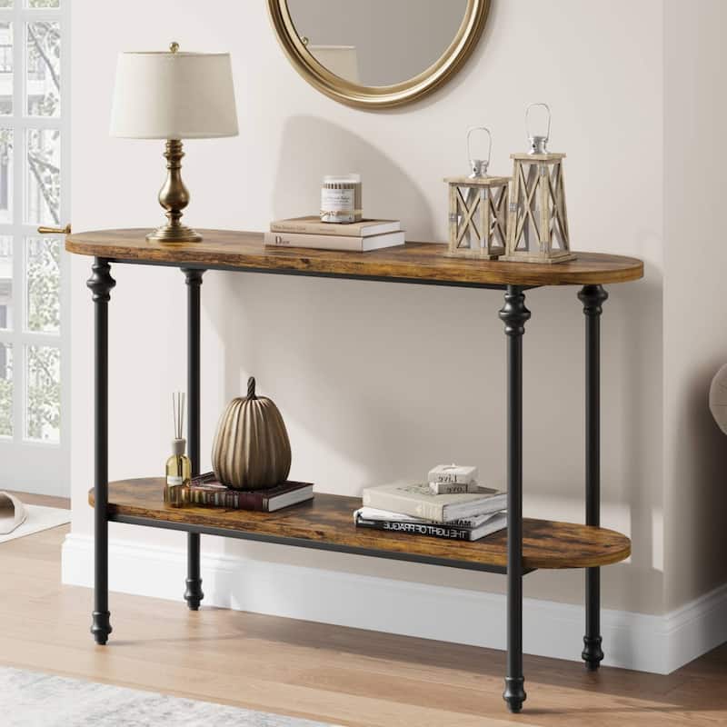 Vintage 2 Tier Console Table with Storage, Sofa Table for Entryway