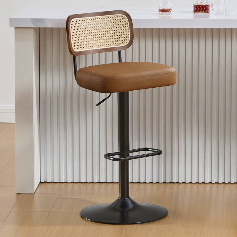 Adjustable Height Swivel Bar Stools with Back and Footrest - 17.7"W x 15.75"D x 35"-42.9"H