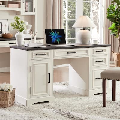 58" Large Computer Desk with Drawers, Embossed Texture Office Desk
