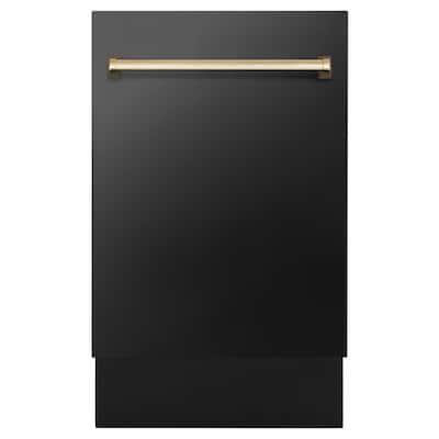 ZLINE Autograph Edition 18 Inch Compact 3rd Rack Top Control Dishwasher in Black Stainless Steel