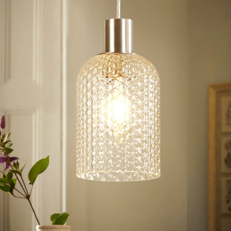 1/3-Light Modern Glam Bell-Shaped Adjustable Island Pendant Light with Clear/Blue/Amber Textured Glass - Clear