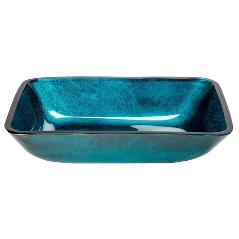 Rectangular Turquoise Blue Foil Glass Vessel Sink