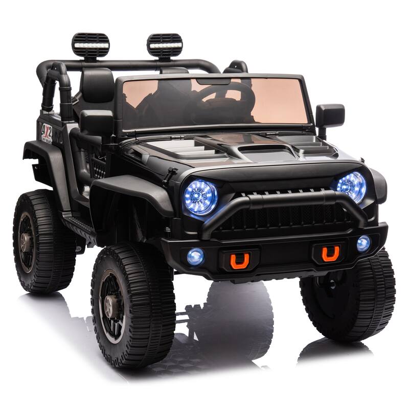 Electric Jeep with Bluetooth Remote Control, 2-Seater Battery Powered Electric Car, Safe Electric Car Toy with Seat Belt, Black