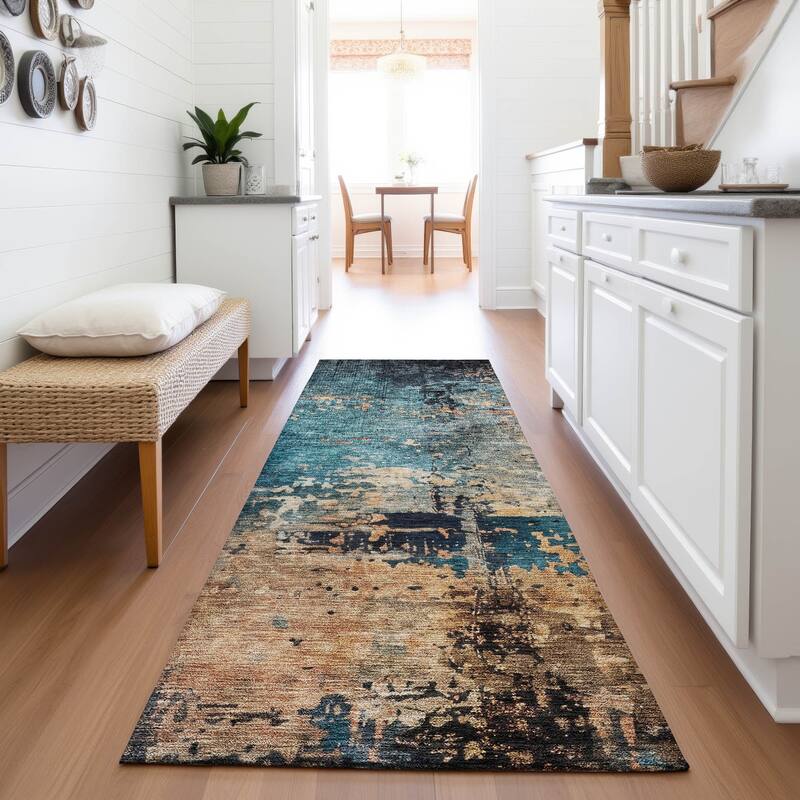 Premium Washable Super Soft Modern Abstract Mayfield Rug - Teal - 2'3" x 7'6"