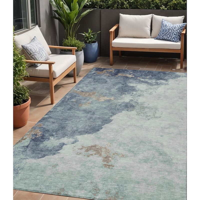 HomeRoots Abstract Transitional Rectangle Outdoor Rug - 5' X 8'