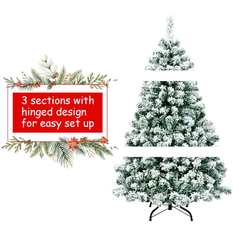 Gymax 4.5ft Pre-lit Snow Flocked Christmas Tree Hinged Pine Tree - See Details