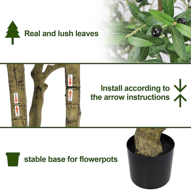 8FT Tall Artificial Olive Tree - Large Faux Potted Tree with Natural Trunk and Lifelike Olive Leaves and Fruit, 1 pc/set