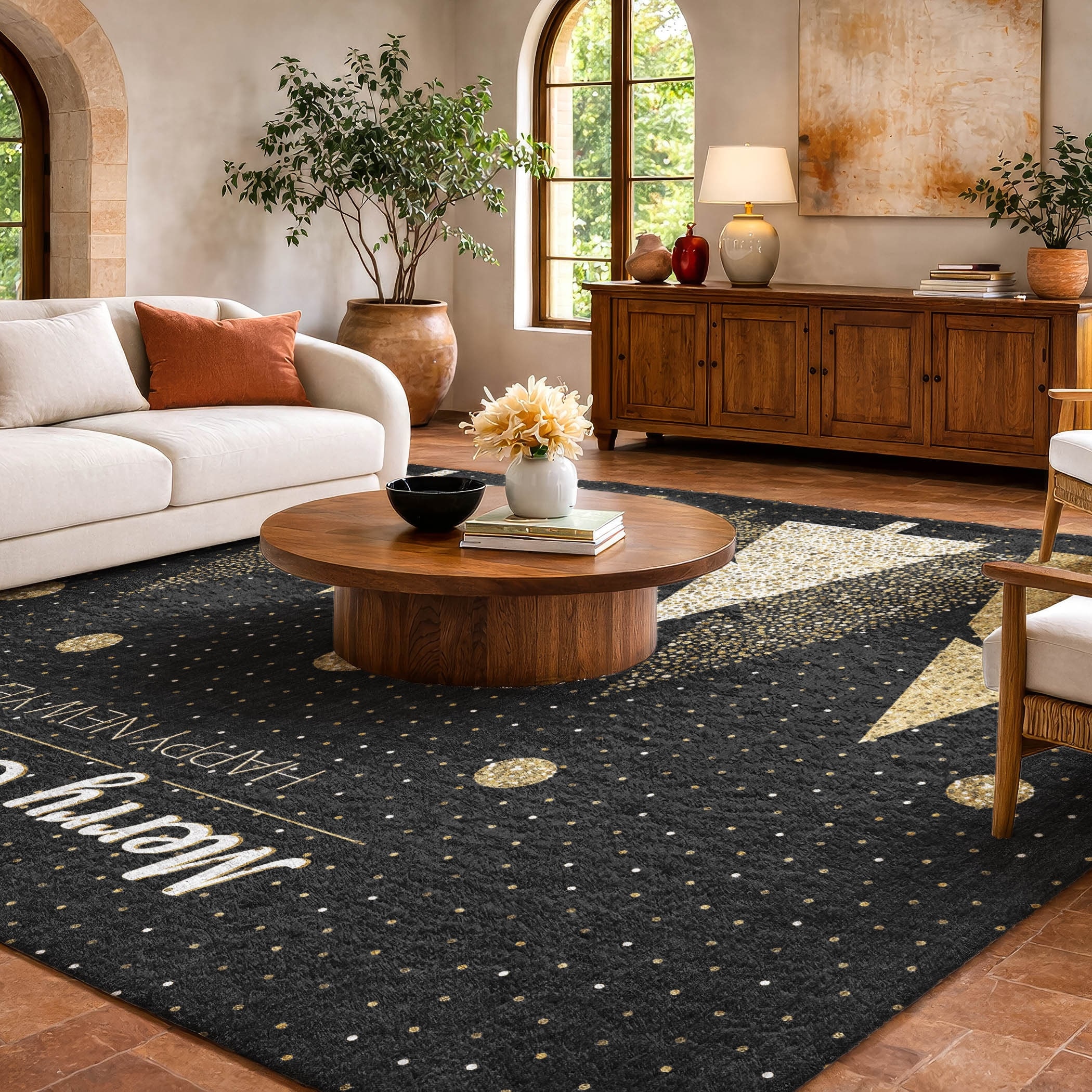 Premium Washable Super Soft Merry Christmas Trees Dream Shag Rug