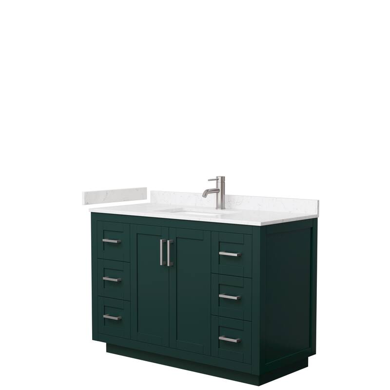 Miranda Single Vanity Set, Cultured Marble Top, No Mirror - 48-Inch Single - Green, Nickel Trim, Carrara Cultured Marble Top