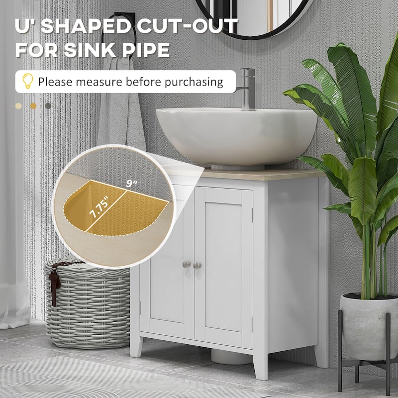 Storage Cabinet, White Bathroom Vanity with U-Shape Design, Adjustable Shelf, Enclosed Storage for Towels & Supplies