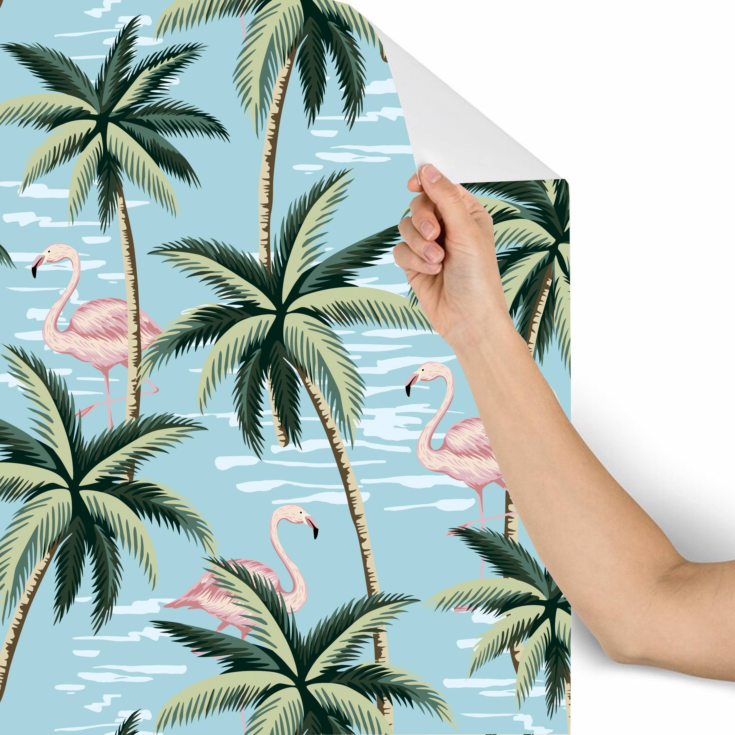 Tropical Flamingos Removable Wallpaper 10'ft H x 24''inch W Bed
