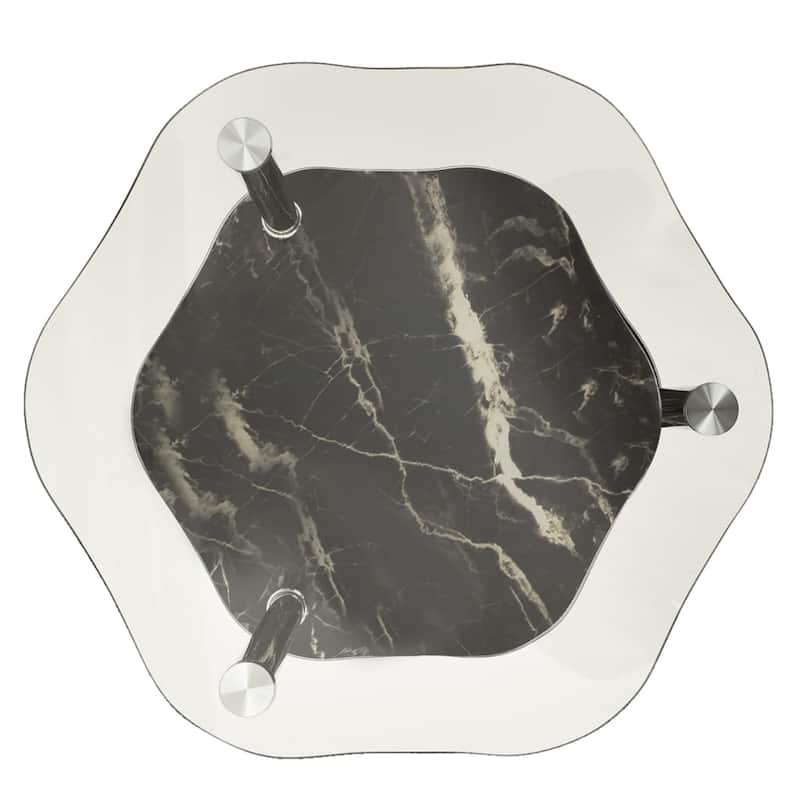 vidaXL 2-Tier Side Table Transparent & Black 15"x15"x19.7" Tempered Glass - 15" x 15" x 19.7"